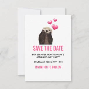 Cute Otter Wildlife met Valentijnse  Harten Save The Date