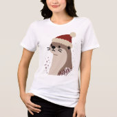 Cute otter with Christmas hat, Holiday Animal Tri-Blend Shirt (Voorkant)
