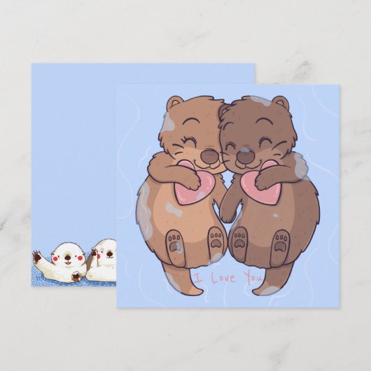 Cute Otters Feestdagenkaart (Voorkant / Achterkant)