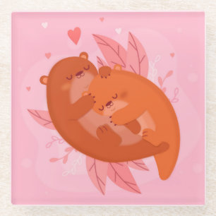 Cute Otters Glazen Onderzetter