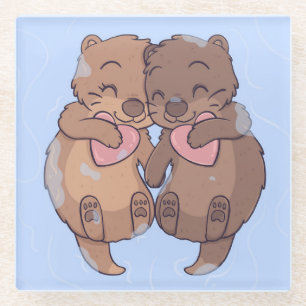 Cute Otters Glazen Onderzetter