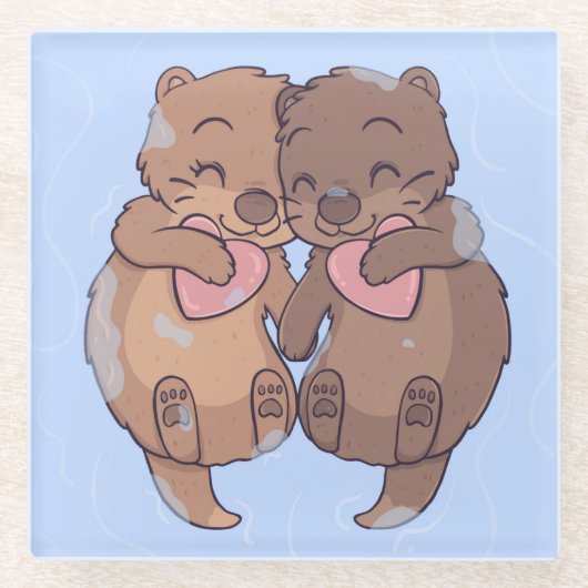 Cute Otters Glazen Onderzetter (Voorkant)