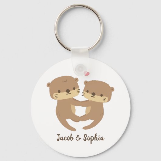 Cute Otters Holding Paws, Couple Personalized Sleutelhanger (Voorkant)