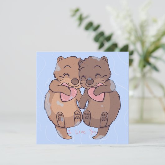 Cute Otters Holiday Kaart (Staand voorkant)