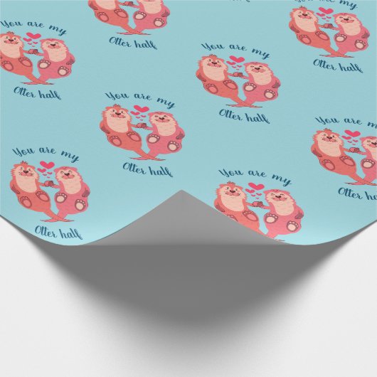 Cute Otters Valentijnsdag Couple Personalized Cadeaupapier (Hoek)