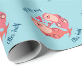 Cute Otters Valentijnsdag Couple Personalized Cadeaupapier (Rol Hoek)