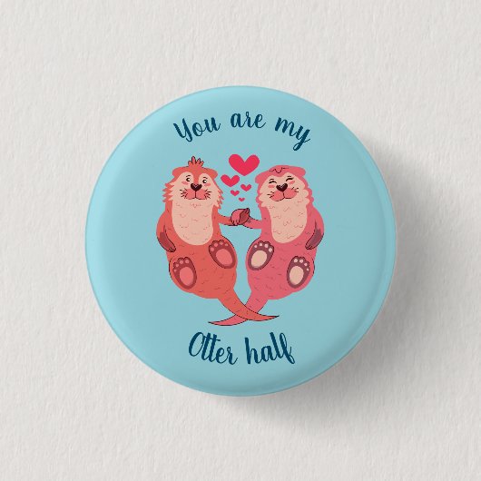 Cute Otters Valentijnsdag Couple Personalized Ronde Button 3,2 Cm (Voorkant)