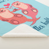 Cute Otters Valentijnsdag Couple Personalized Sherpa Deken (3/4)