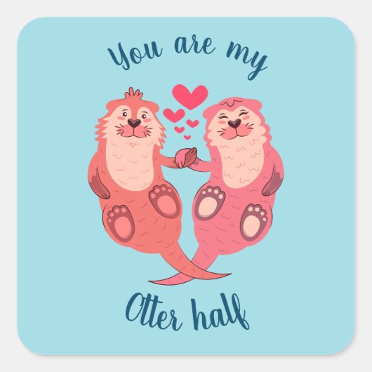 Cute Otters Valentijnsdag Couple Personalized Vierkante Sticker (Voorkant)