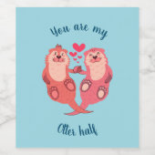 Cute Otters Valentijnsdag Couple Personalized Wijn Etiket (Enkel label)