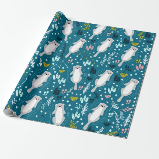 Cute Otters Wrapping Paper Cadeaupapier (Uitgerold)