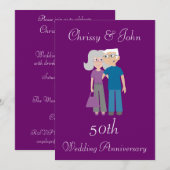 Cute Ouderly Couple Paars Wedding Jubileum Kaart (Voorkant / Achterkant)