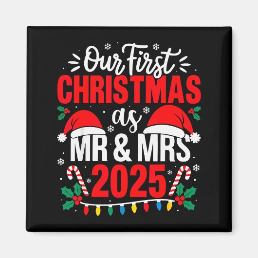 Cute Our First Christmas As Mr &amp; Mrs 2025 Coup Magneet (Voorkant)