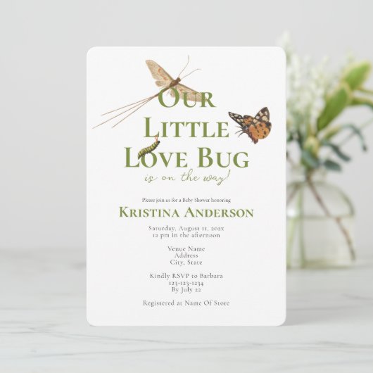 Cute Our Little Love Bug Baby shower Invitation Kaart (Staand voorkant)