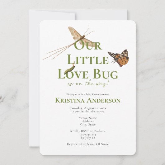 Cute Our Little Love Bug Baby shower Invitation Kaart (Voorkant)