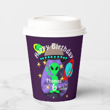 Cute outer Space Alien Thayed Birthday Paper