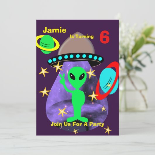 Cute outer Space Alien Thleed Birthday Party Kaart (Staand voorkant)
