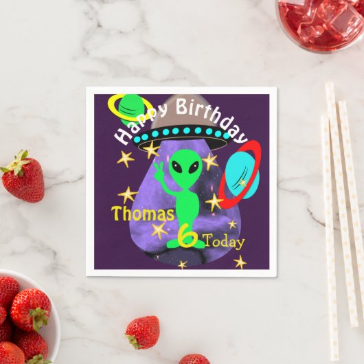 Cute outer Space Alien Thleed Birthday Party Servetten (Insitu)