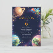 Cute Outer Space Aliens Birthday Party Kaart (Staand voorkant)