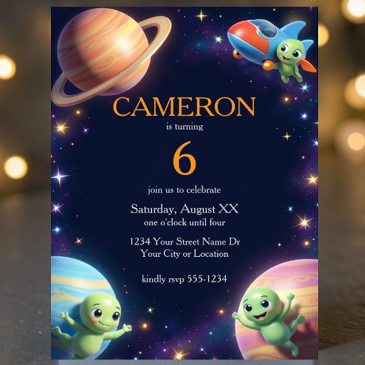 Cute Outer Space Aliens Birthday Party Kaart