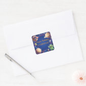 Cute Outer Space Aliens Birthday Party Vierkante Sticker (Envelop)