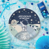 Cute Outer Space Astronaut Birthday Papieren Bordje (Feest)