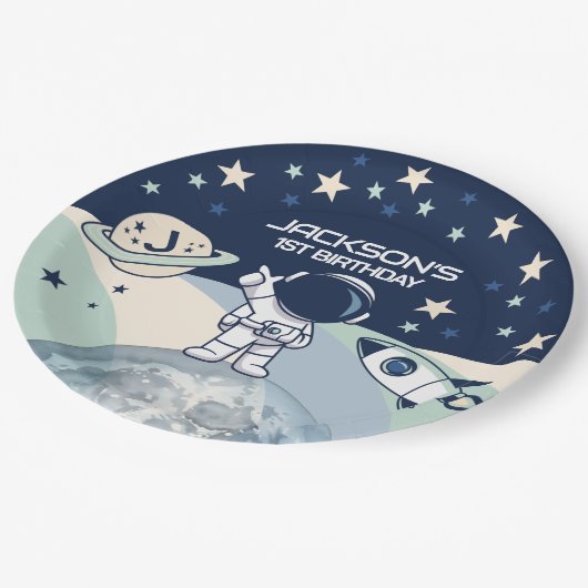 Cute Outer Space Astronaut Birthday Papieren Bordje (Gekanteld)