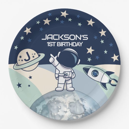 Cute Outer Space Astronaut Birthday Papieren Bordje (Voorkant)