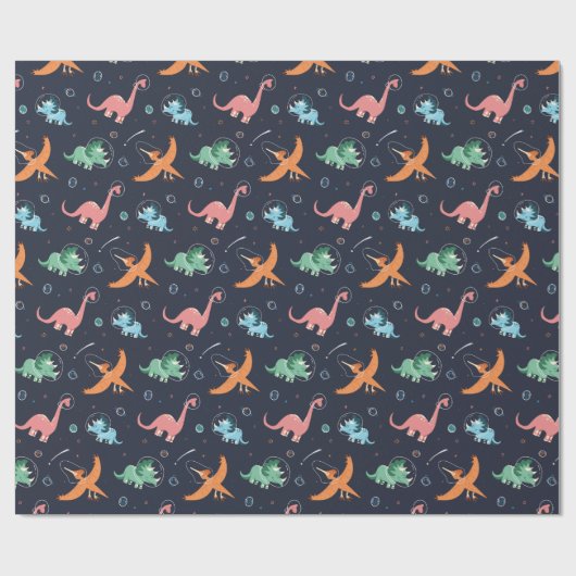 Cute Outer Space Dinosaur Holiday Kerstmis Cadeaupapier (Vlak)