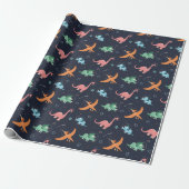 Cute Outer Space Dinosaur Holiday Kerstmis Cadeaupapier (Uitgerold)