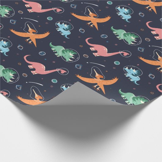 Cute Outer Space Dinosaur Holiday Kerstmis Cadeaupapier (Hoek)