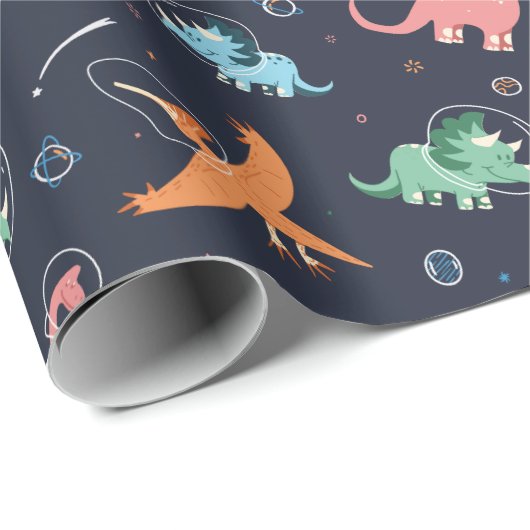 Cute Outer Space Dinosaur Holiday Kerstmis Cadeaupapier (Rol Hoek)