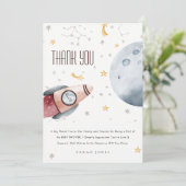 Cute Outer Space Starry Planeet Raket Baby Shower Bedankkaart (Staand voorkant)