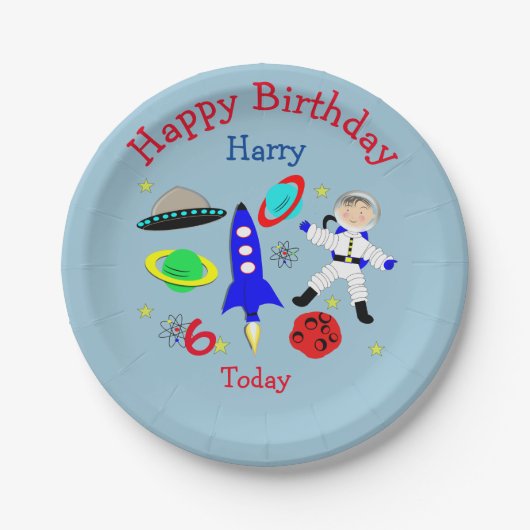 Cute outer Space Thmed Birthday Party Papieren Bordje (Voorkant)