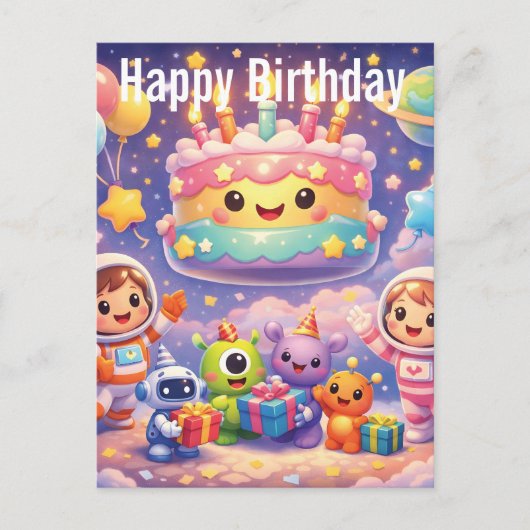 Cute Outer Space Verjaardagsfeest met Astronauten Briefkaart (Voorkant)