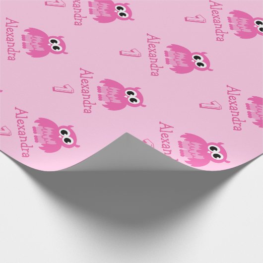 Cute owl 1st Birthday baby girl wrappaper Cadeaupapier (Hoek)