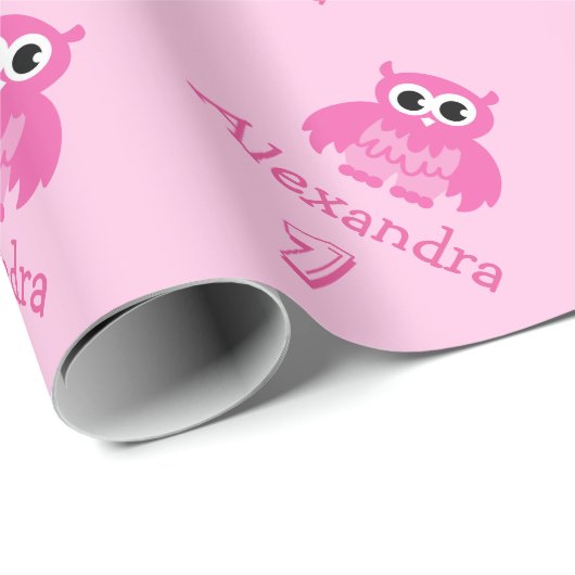 Cute owl 1st Birthday baby girl wrappaper Cadeaupapier (Rol Hoek)
