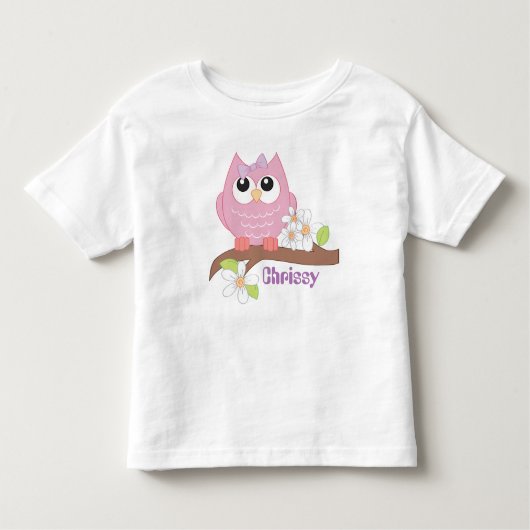 Cute owl add name toddler meiden t-shirt (Voorkant)