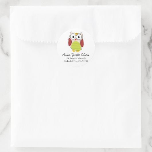 Cute Owl Adresetiketten Ronde Sticker (Tas)