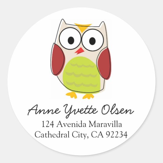 Cute Owl Adresetiketten Ronde Sticker (Voorkant)