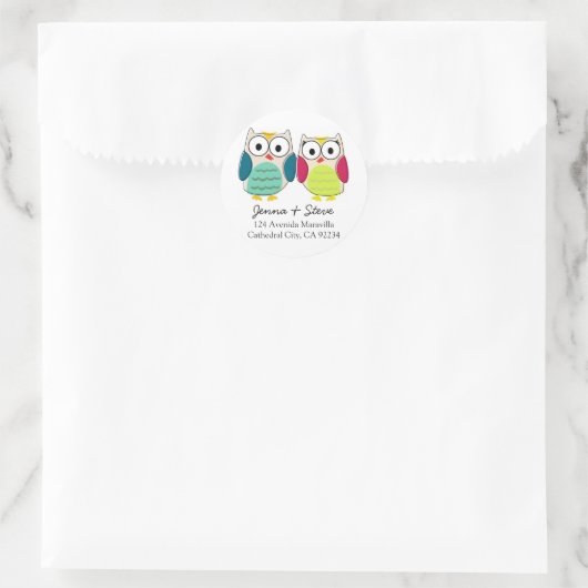 Cute Owl Adresetiketten Ronde Sticker (Tas)