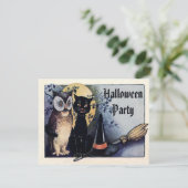 Cute  Owl and Cat Halloween Party Kaart (Staand voorkant)