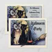Cute  Owl and Cat Halloween Party Kaart (Voorkant / Achterkant)