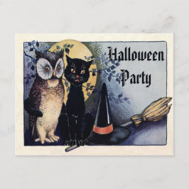 Cute  Owl and Cat Halloween Party Kaart