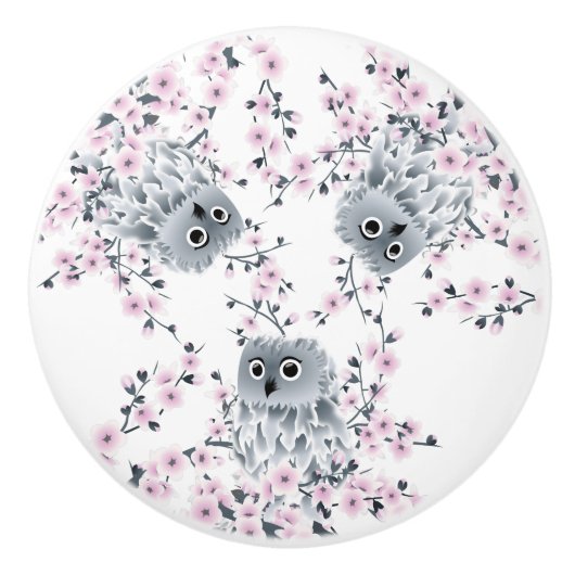 Cute Owl and Cherry Blossom Keramische Knop (Voorkant)
