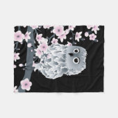 Cute Owl and Cherry Blossom Pink Black Fleece Deken (Voorkant (Horizontaal))
