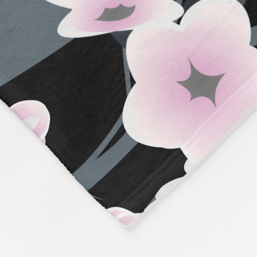 Cute Owl and Cherry Blossom Pink Black Fleece Deken (Hoek)