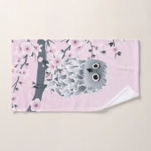 Cute Owl and Cherry Blossom Pink Grey Bad Handdoek (Handdoek)
