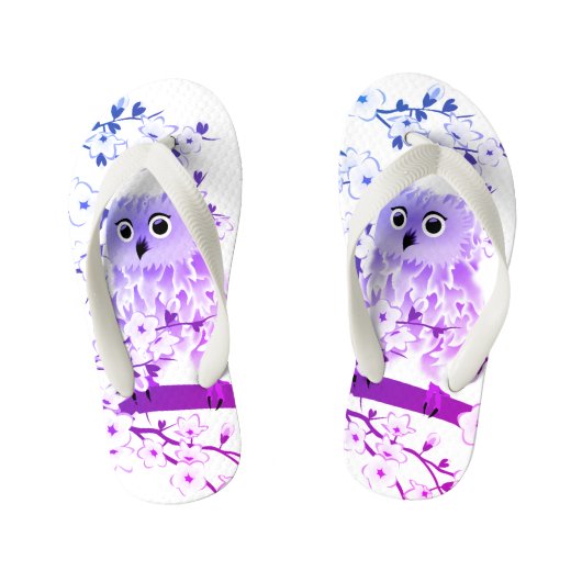 Cute Owl and Cherry Blossom Pink Paars Kinder Teenslippers (Voetbed)