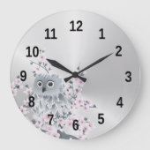 Cute Owl and Cherry Blossom Silver Grote Klok (Voorkant)